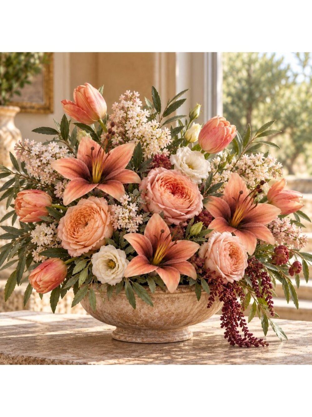 Set of 5 Peach Artificial Lily Stems 8 Inch Blush Terracotta Faux Flowers - Picture 7 of 7